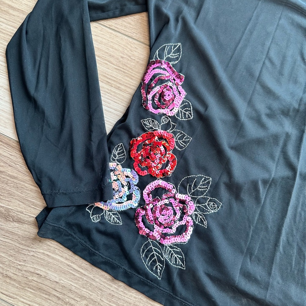 Vintage Y2K Fairy New York & Company Black Mesh Wrap Blouse with Pink Sequins - Picture 5 of 13
